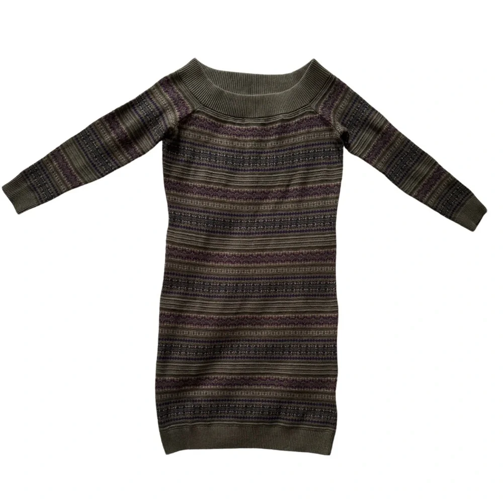 Ralph Lauren Fair Isle Off-the-Shoulder Long Sleeve Sweater Dress MPetite - Picture 5 of 7